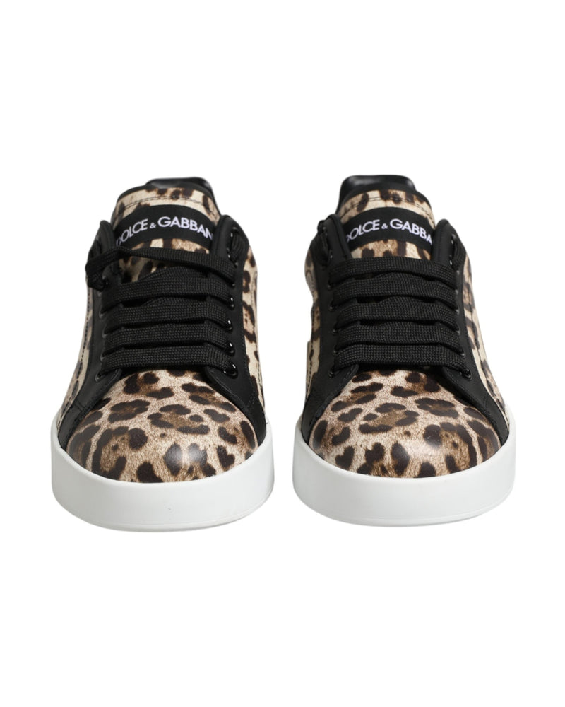 Dolce & Gabbana Brown Leather Leopard Low Top Sneakers Shoes Glam Steals