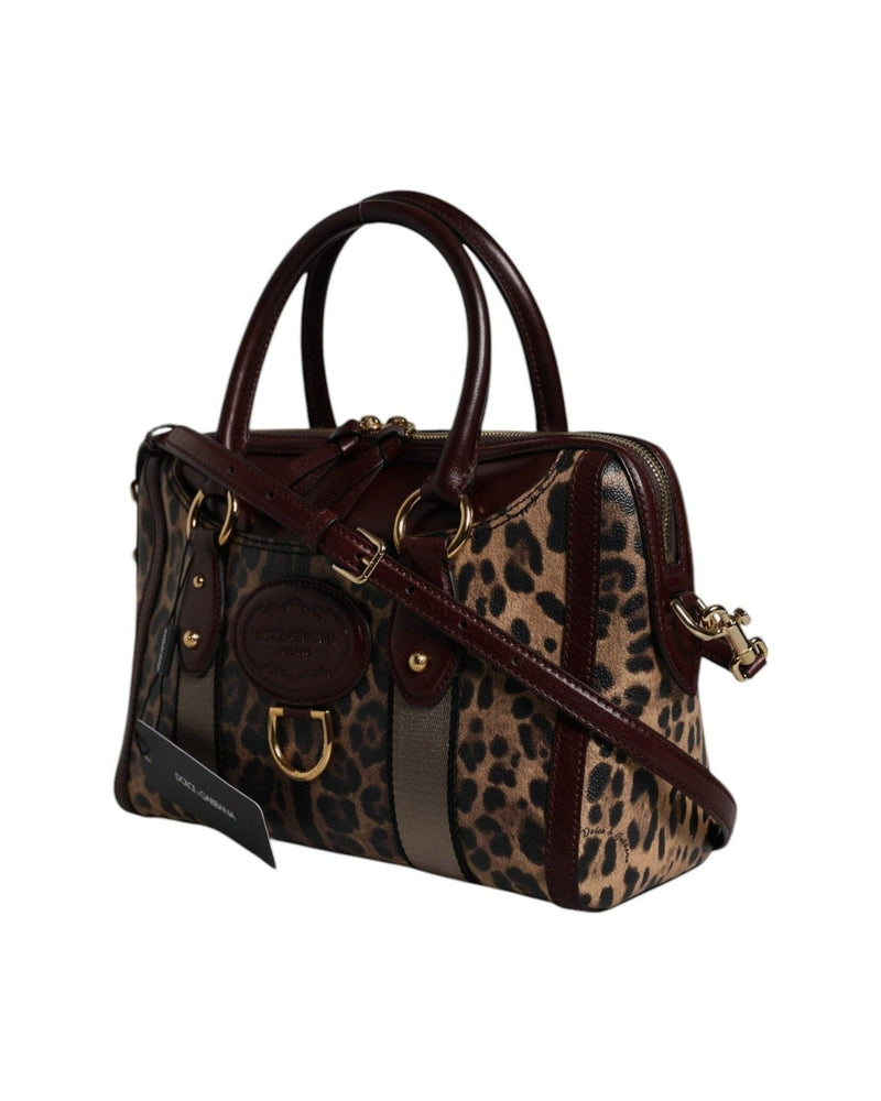 Dolce & Gabbana Brown Leather Leopard Shoulder Strap Duffle Bag Glam Steals