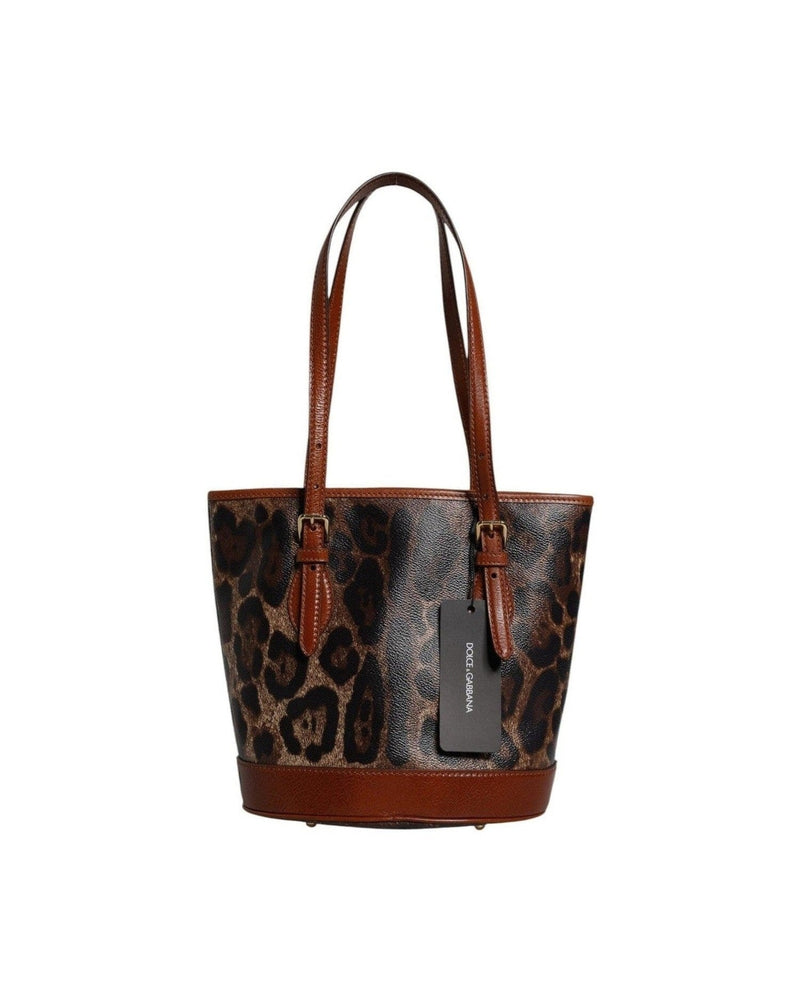 Dolce & Gabbana Brown Leather Leopard Shoulder Strap Tote Bag Glam Steals