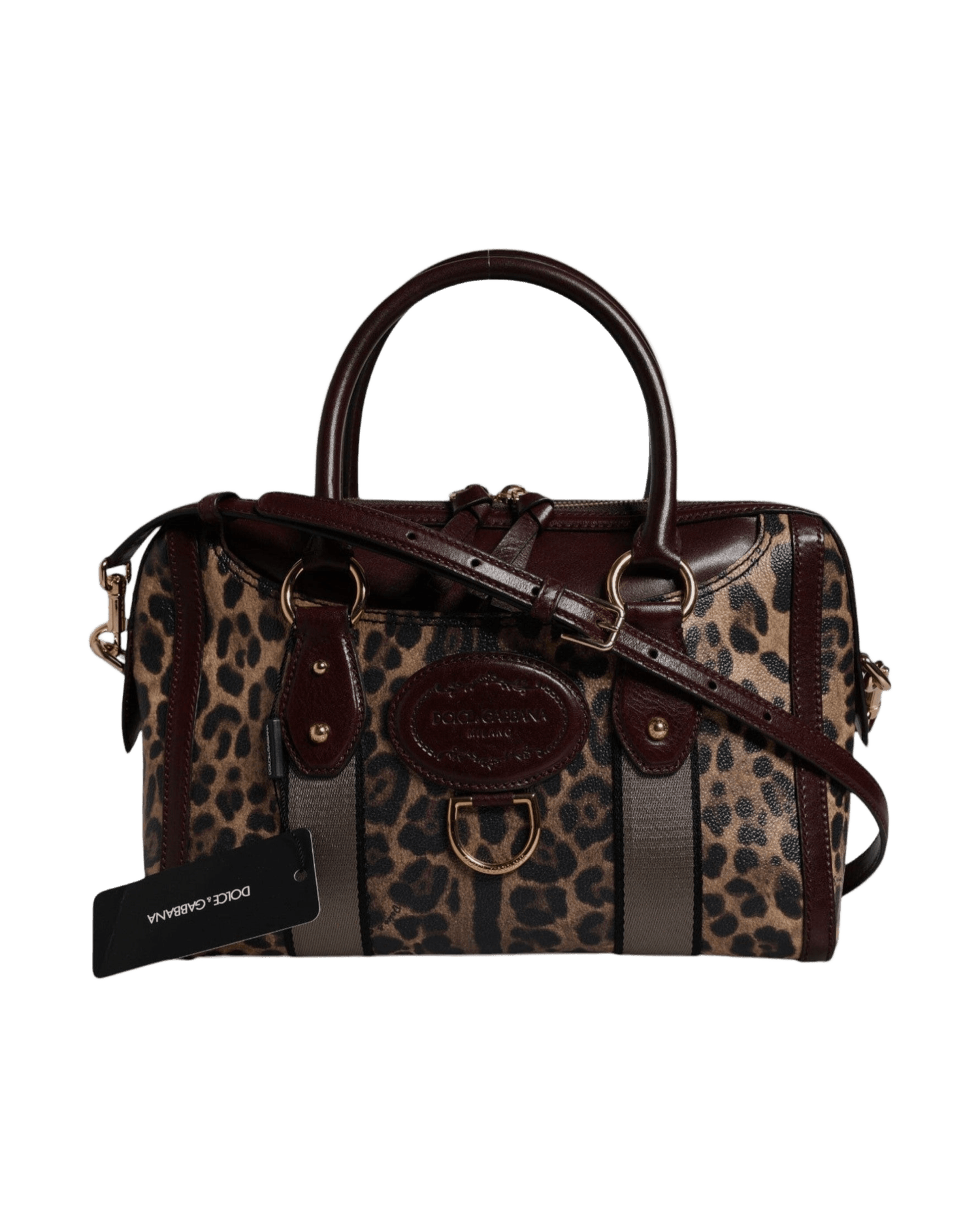 Dolce & Gabbana Brown Leather Leopard Shoulder Strap Duffle Bag Glam Steals