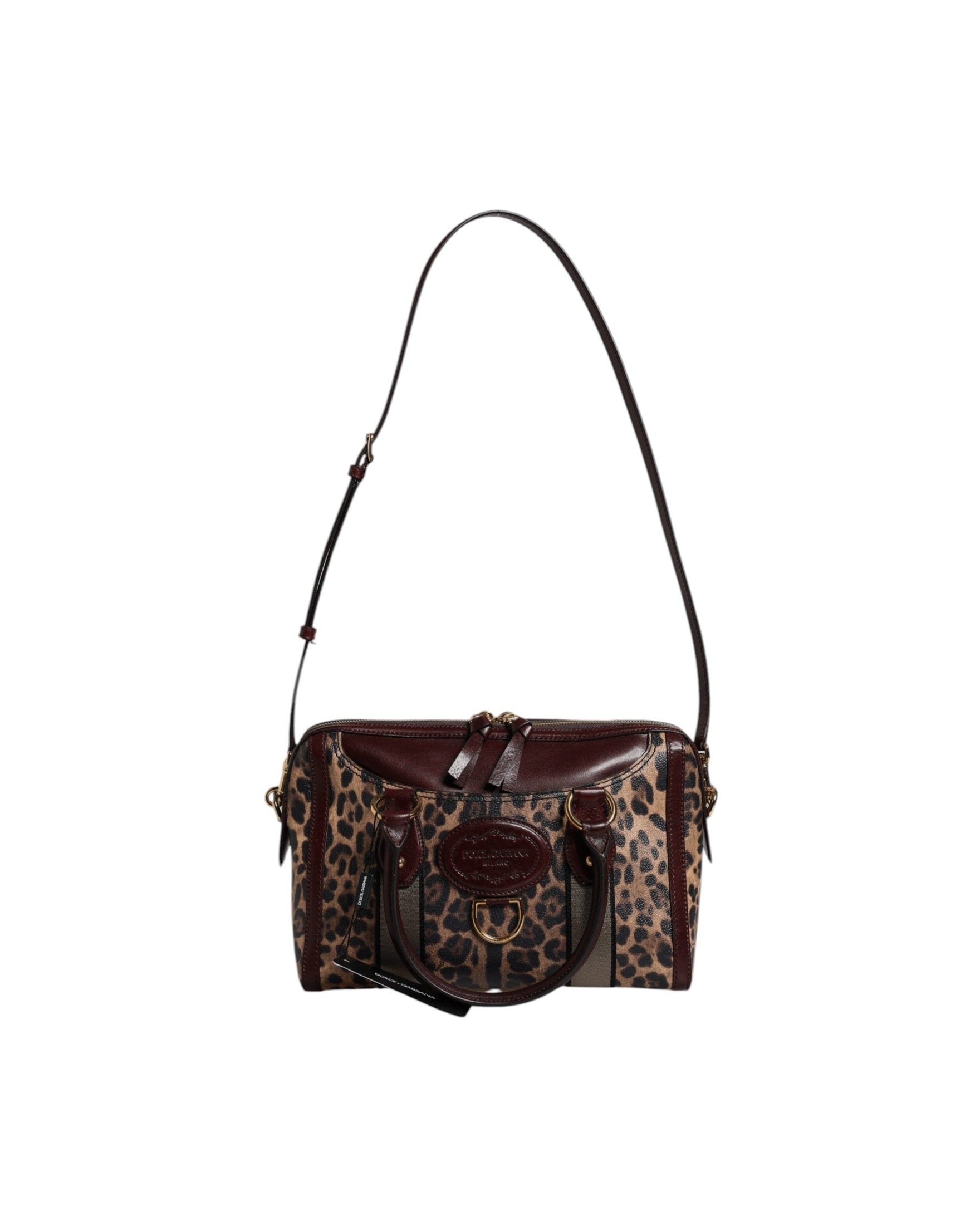 Dolce & Gabbana Brown Leather Leopard Shoulder Strap Duffle Bag Glam Steals