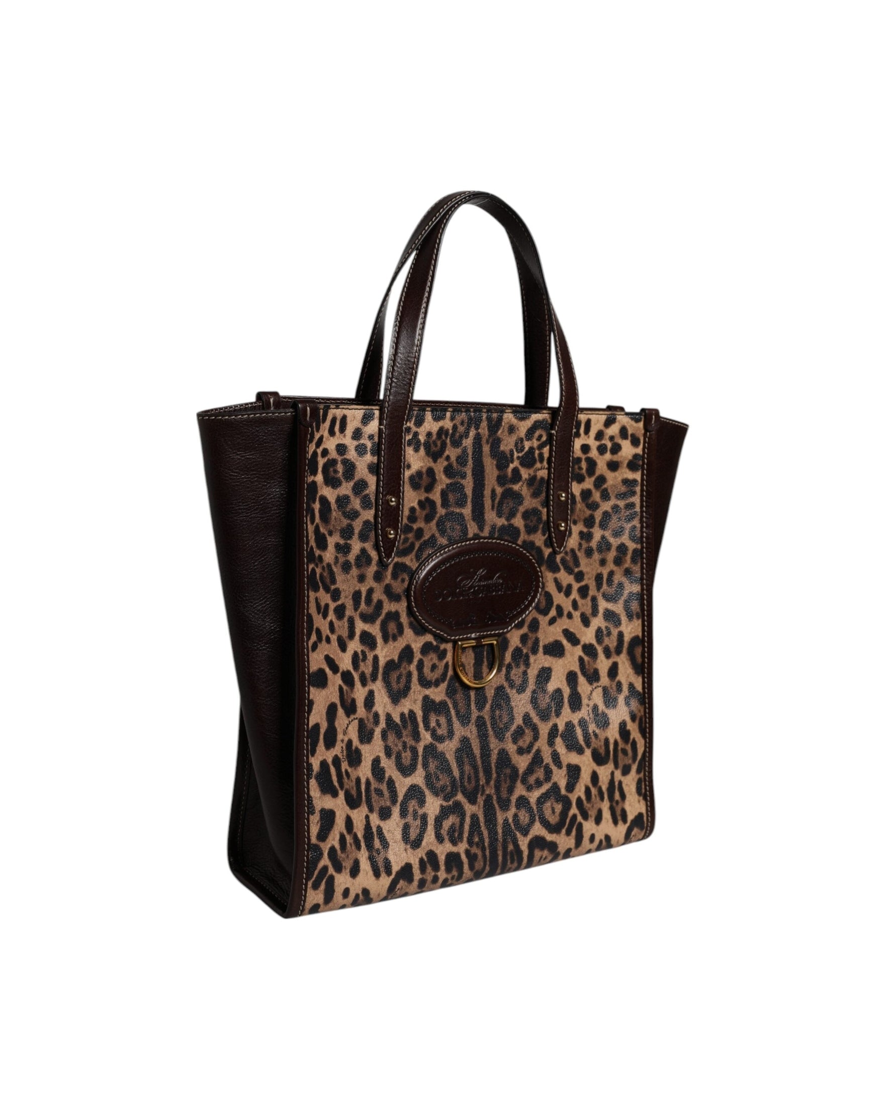 Dolce & Gabbana Brown Leather Leopard Shoulder Strap Tote Bag Glam Steals