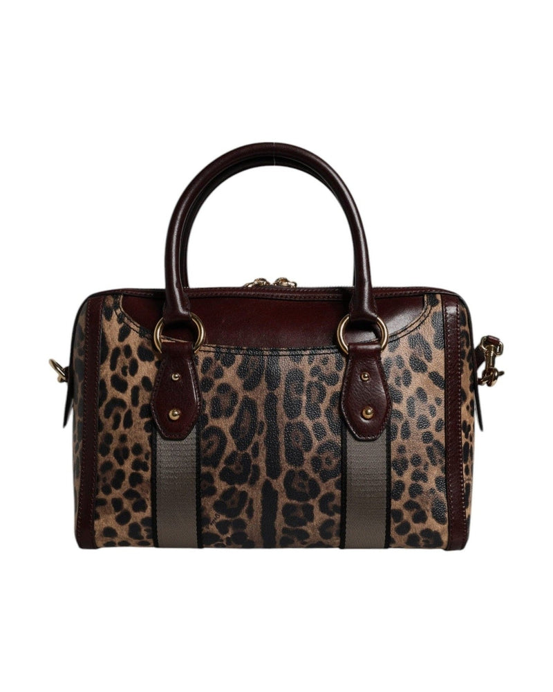 Dolce & Gabbana Brown Leather Leopard Shoulder Strap Duffle Bag Glam Steals