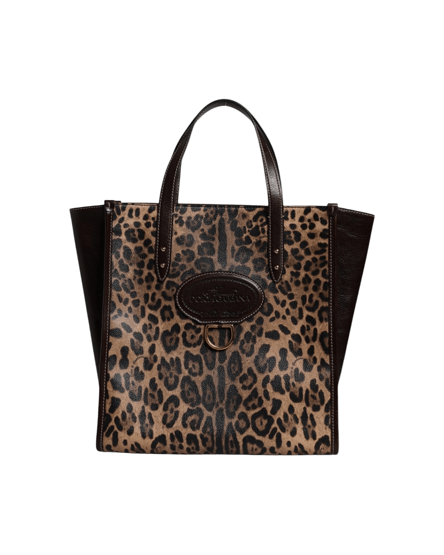 Dolce & Gabbana Brown Leather Leopard Shoulder Strap Tote Bag Glam Steals