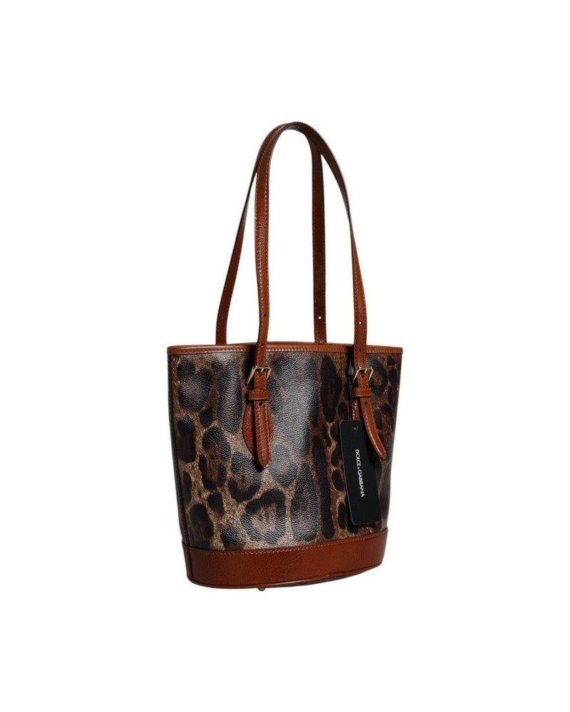 Dolce & Gabbana Brown Leather Leopard Shoulder Strap Tote Bag Glam Steals