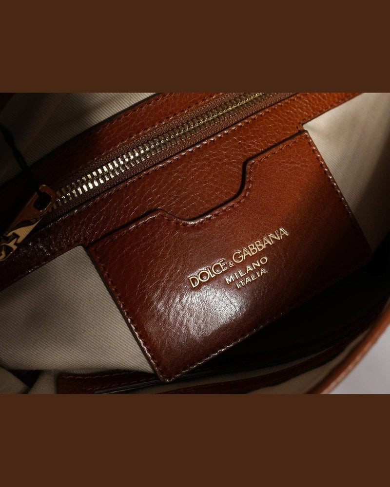 Dolce & Gabbana Brown Leather Leopard Shoulder Strap Tote Bag Glam Steals