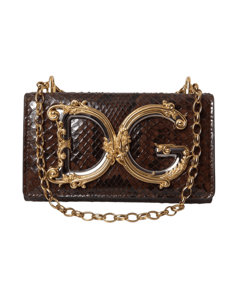 Dolce & Gabbana Brown Leather Python Crossbody Phone Bag Cross Body Bags
