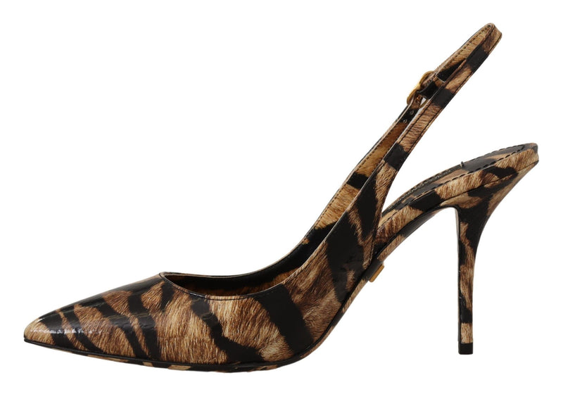 Dolce & Gabbana Brown Leather Slingbacks Tiger Shoes Glam Steals