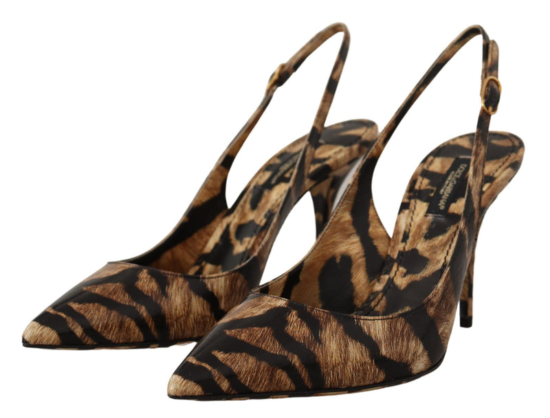 Dolce & Gabbana Brown Leather Slingbacks Tiger Shoes Glam Steals