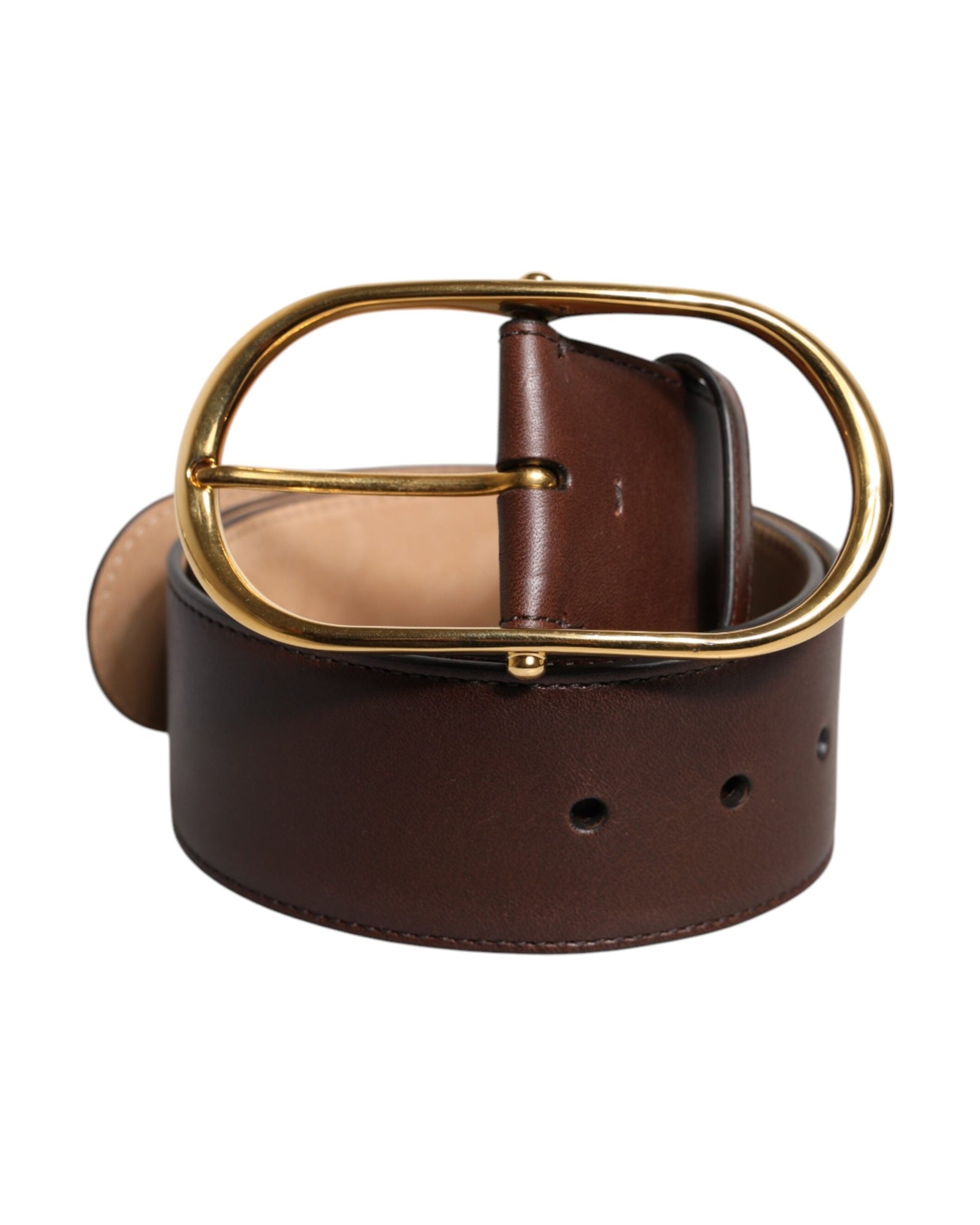 Dolce & Gabbana Brown Leather Waist Gold Metal Buckle Belt Glam Steals