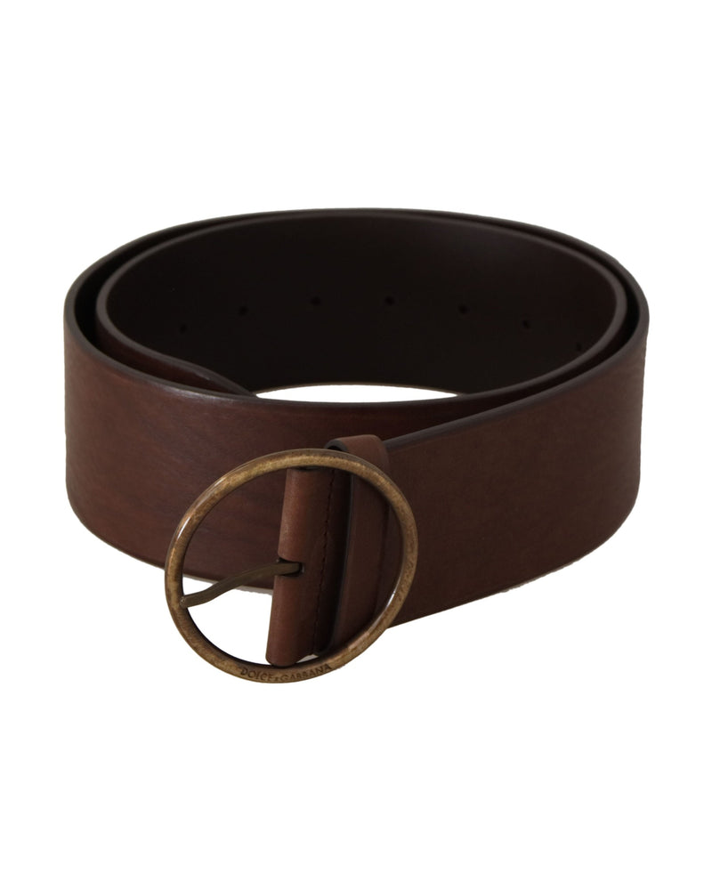 Dolce & Gabbana Brown Leather Wide Waist Logo Metal Round Buckle Belt Glam Steals