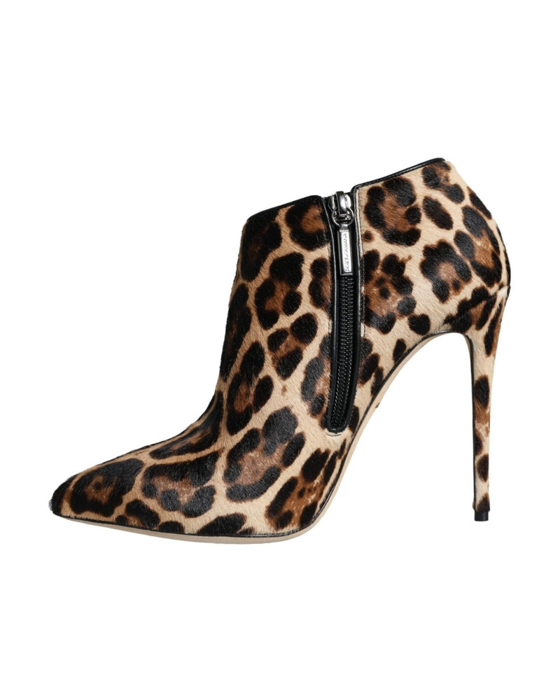 Dolce & Gabbana Brown Leopard Calf Fur Heels Ankle Boots Shoes Glam Steals