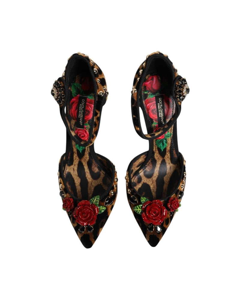 Dolce & Gabbana Brown Leopard Crystal Roses Pumps Shoes Glam Steals