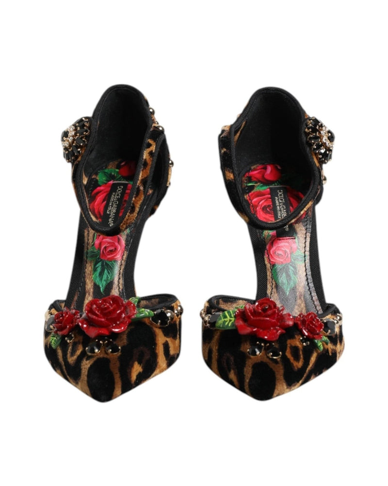 Dolce & Gabbana Brown Leopard Crystal Roses Pumps Shoes Glam Steals