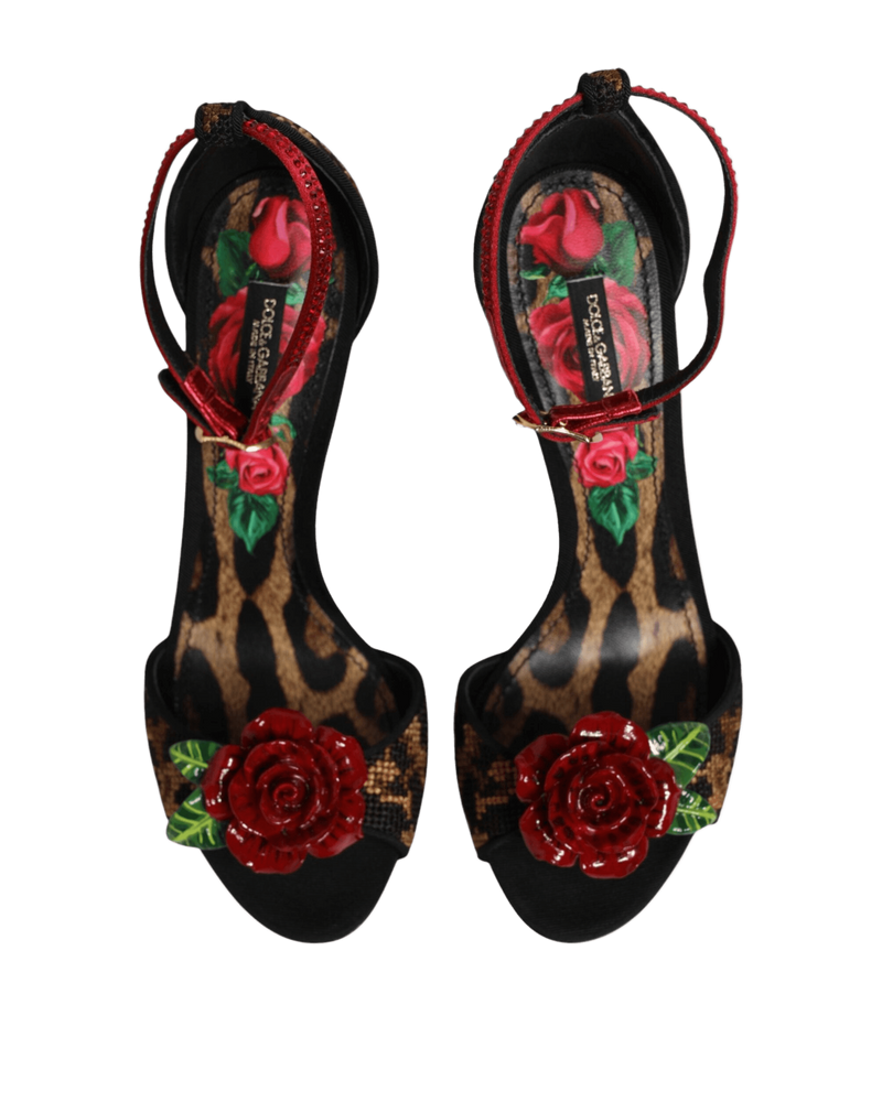 Dolce & Gabbana Brown Leopard Crystal Roses Sandals Shoes Glam Steals