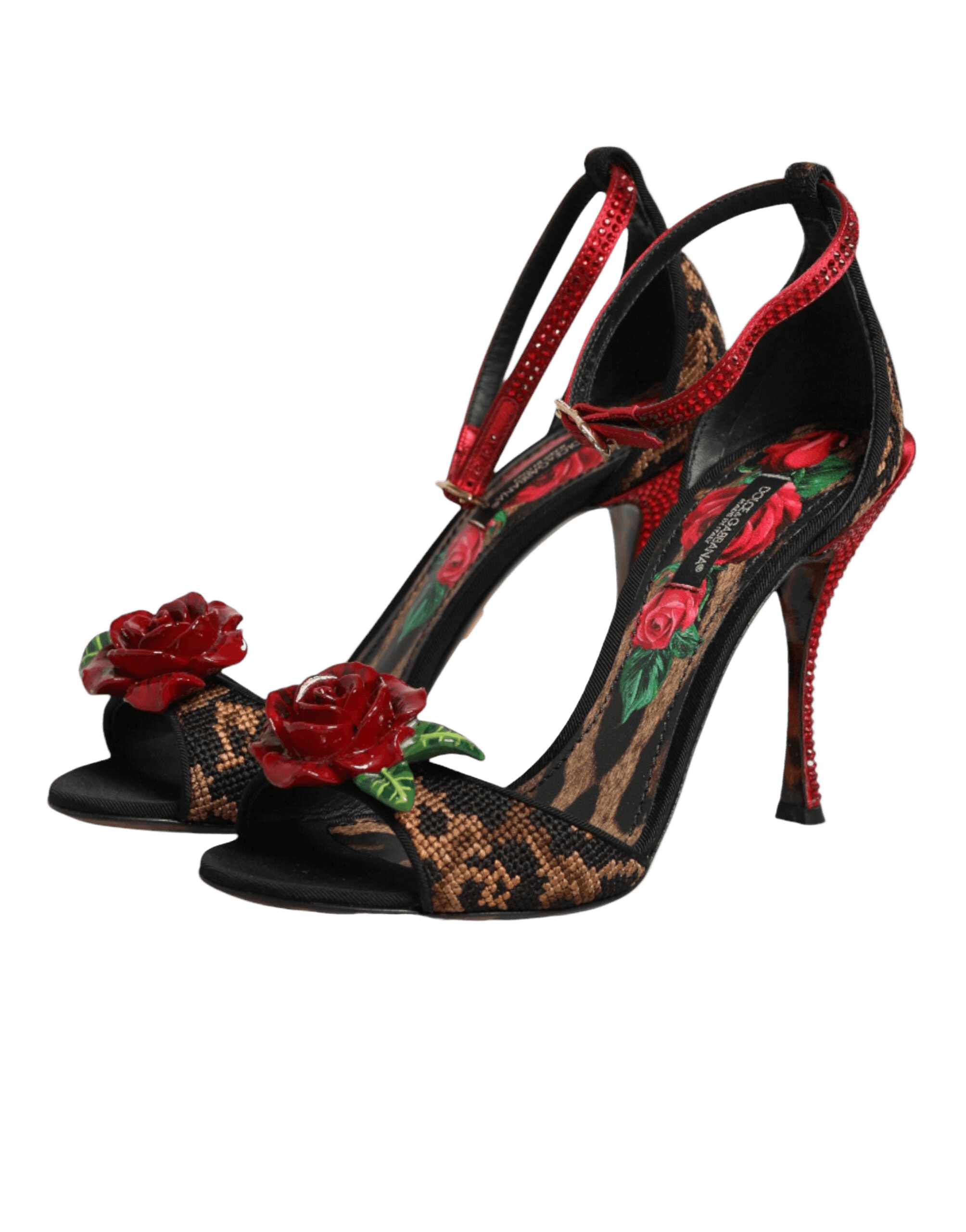 Dolce & Gabbana Brown Leopard Crystal Roses Sandals Shoes Glam Steals