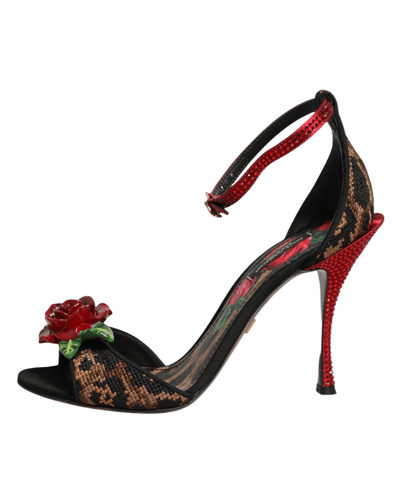 Dolce & Gabbana Brown Leopard Crystal Roses Sandals Shoes Glam Steals