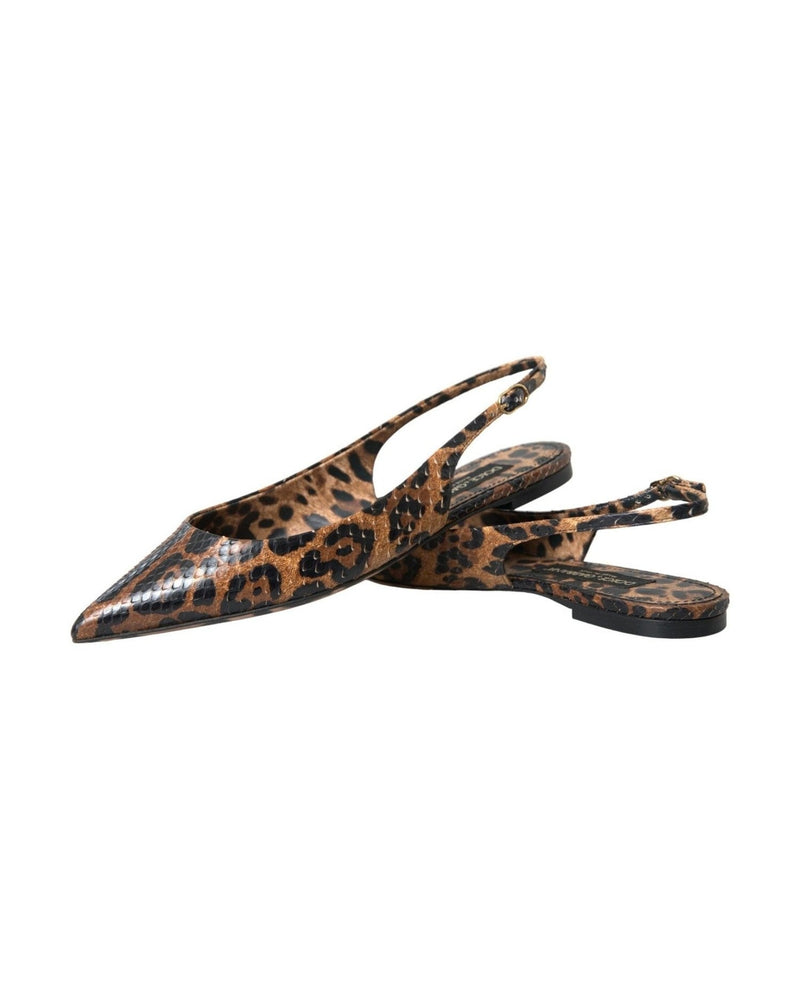 Dolce & Gabbana Brown Leopard Exotic Skin Slingback Shoes Sandals