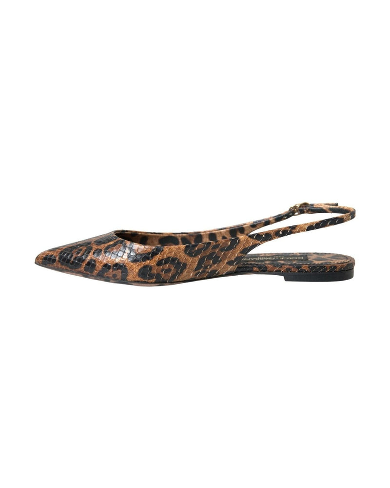 Dolce & Gabbana Brown Leopard Exotic Skin Slingback Shoes Sandals