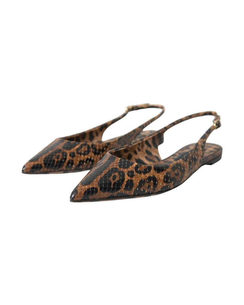 Dolce & Gabbana Brown Leopard Exotic Skin Slingback Shoes Sandals