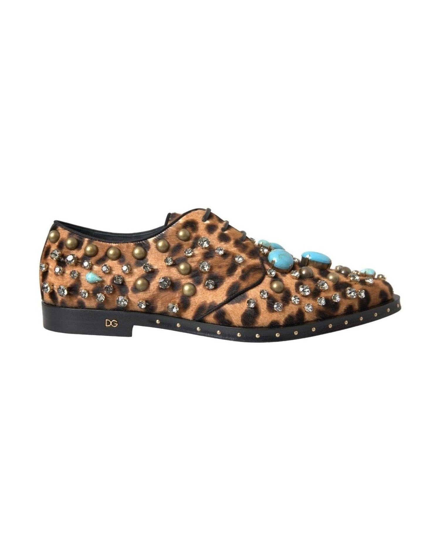 Dolce & Gabbana Brown Leopard Hair Crystal Dress Broque Shoes Shoes