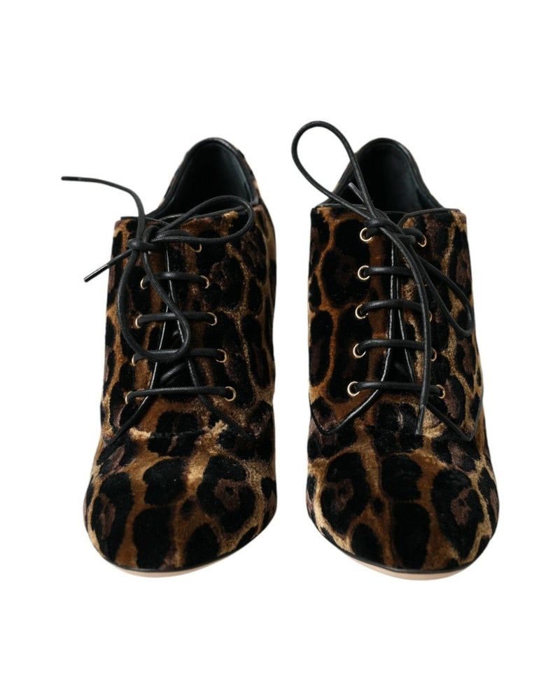 Dolce & Gabbana Brown Leopard Hair Lace Up Booties Shoes Boots