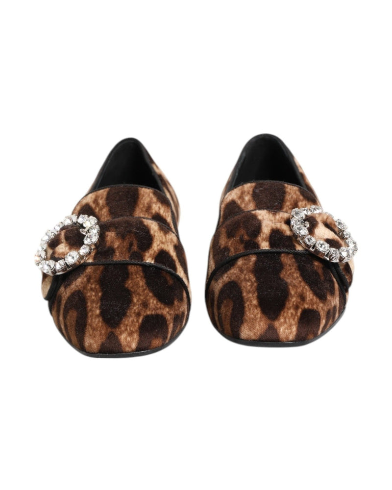 Dolce & Gabbana Brown Leopard Print Crystals Loafers Flats Shoes Shoes
