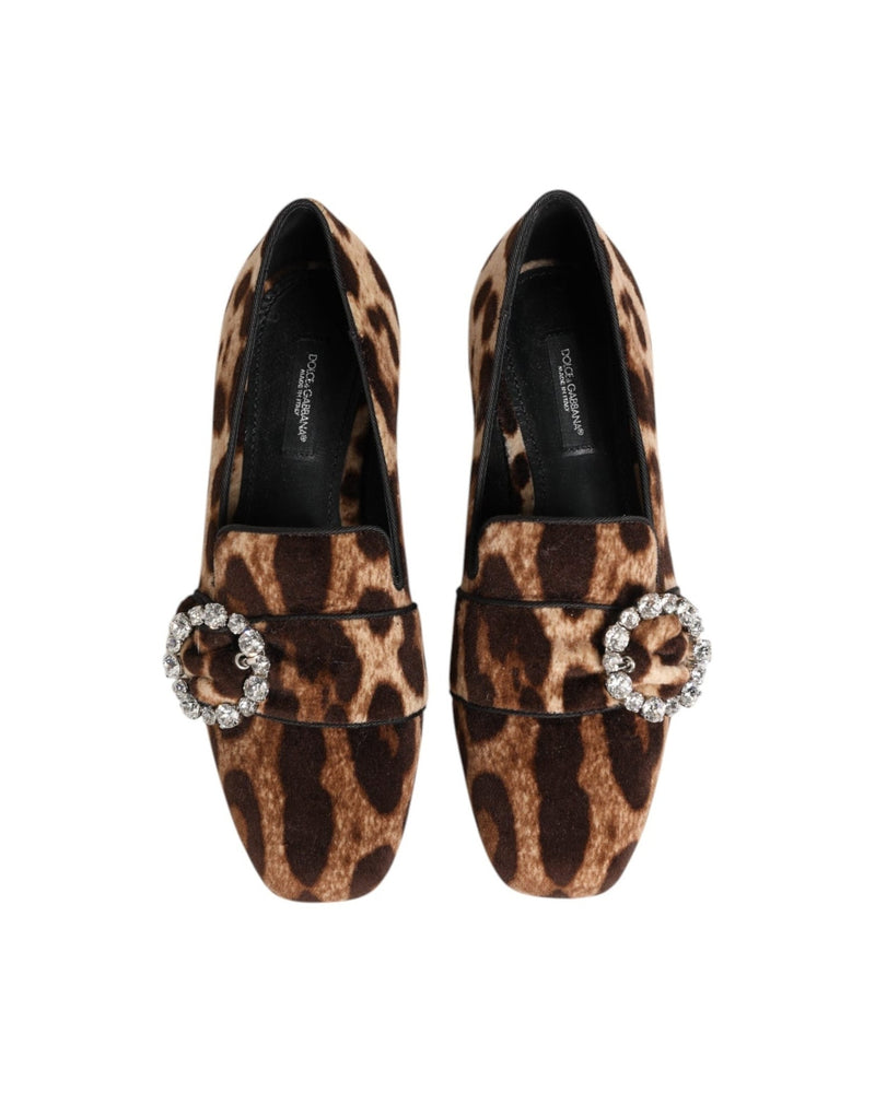 Dolce & Gabbana Brown Leopard Print Crystals Loafers Flats Shoes Shoes