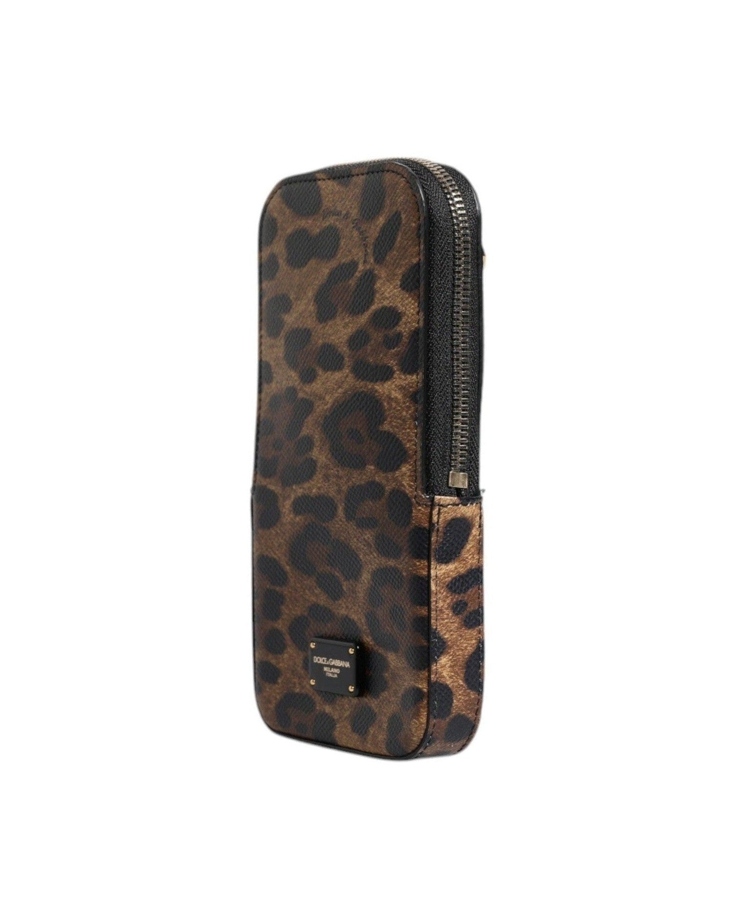 Dolce & Gabbana Leopard Print Dauphine Leather Zip Around Brown Wallet Glam Steals