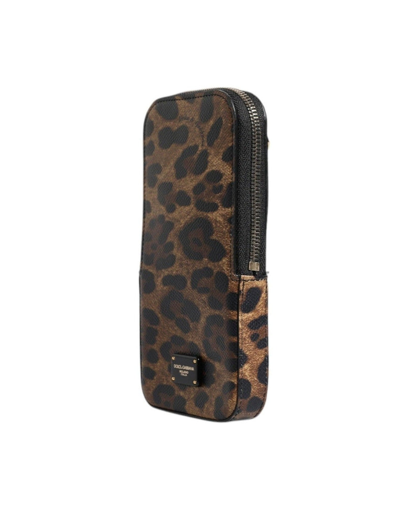 Dolce & Gabbana Leopard Print Dauphine Leather Zip Around Brown Wallet Glam Steals