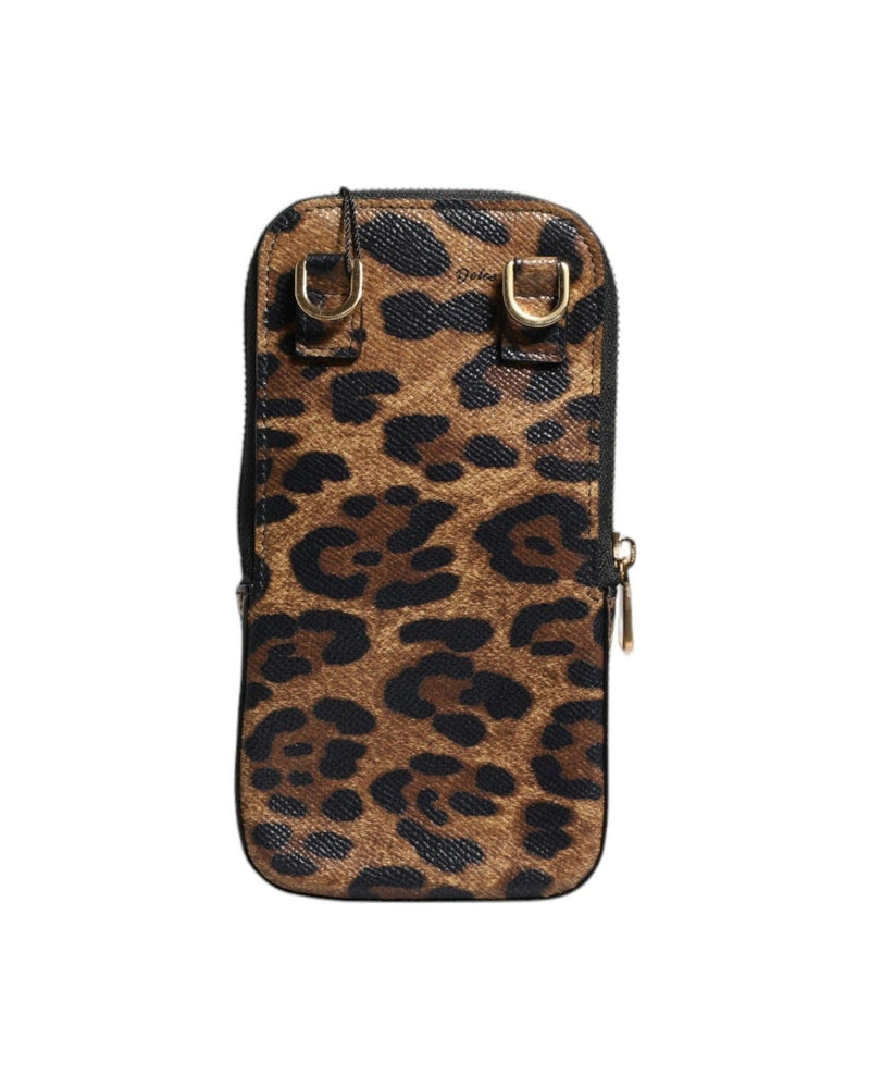 Dolce & Gabbana Leopard Print Dauphine Leather Zip Around Brown Wallet Glam Steals