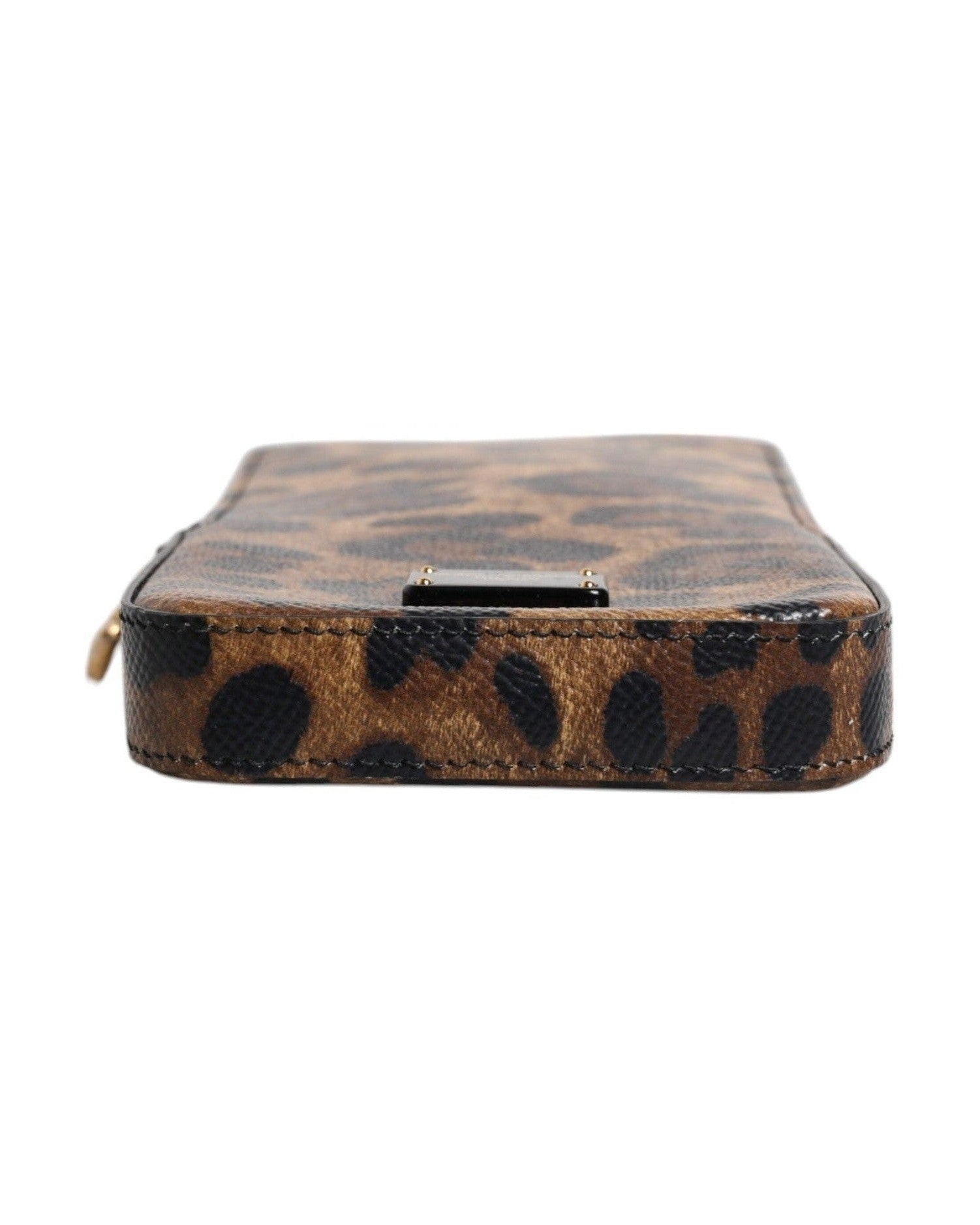 Dolce & Gabbana Leopard Print Dauphine Leather Zip Around Brown Wallet Glam Steals