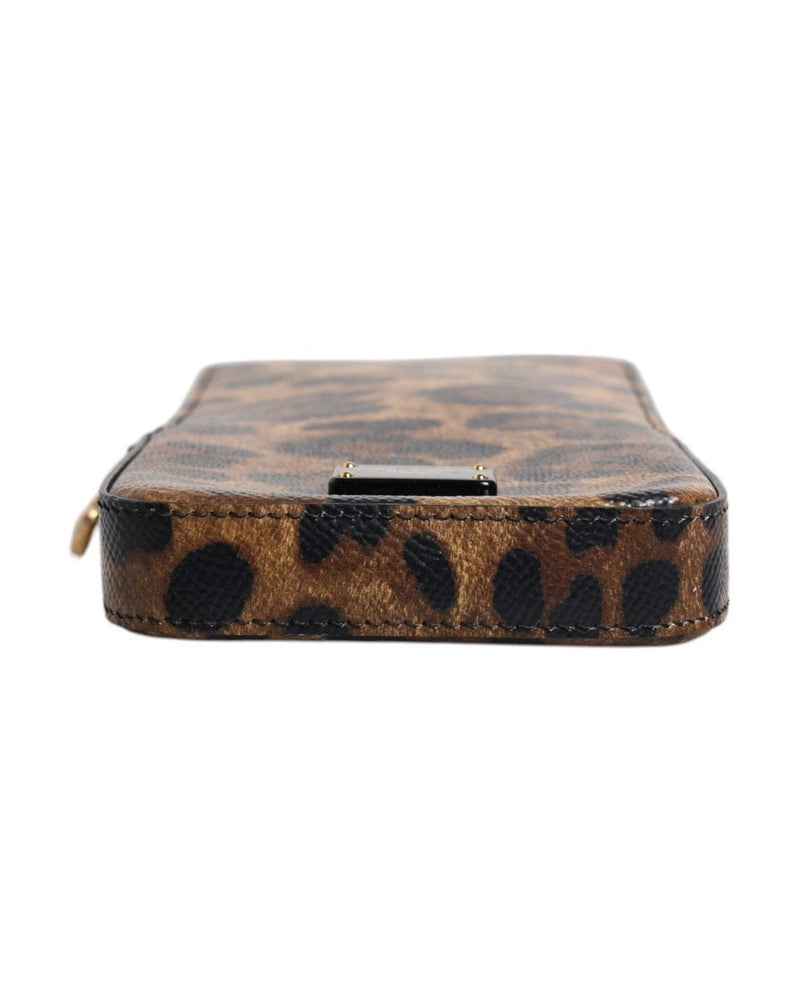 Dolce & Gabbana Leopard Print Dauphine Leather Zip Around Brown Wallet Glam Steals