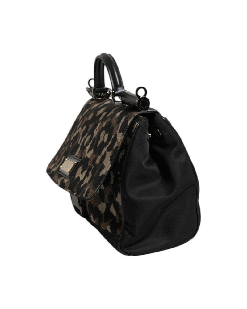 Dolce & Gabbana Leopard Print Lacquard Nylon Sicily Tote Brown Bag Glam Steals