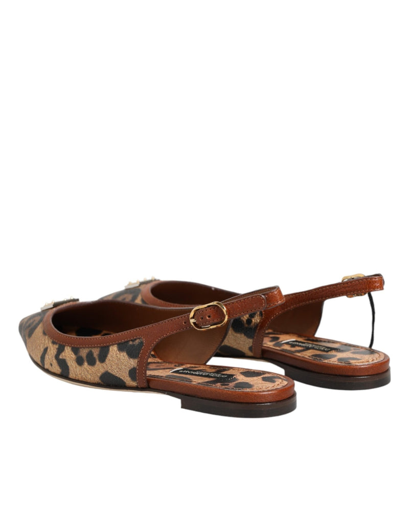 Dolce & Gabbana Brown Leopard Slingback Flats Sandals Shoes Glam Steals