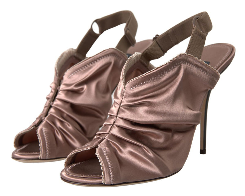 Dolce & Gabbana Brown Light Slingback Corset Style Fastening Stiletto Heels Glam Steals
