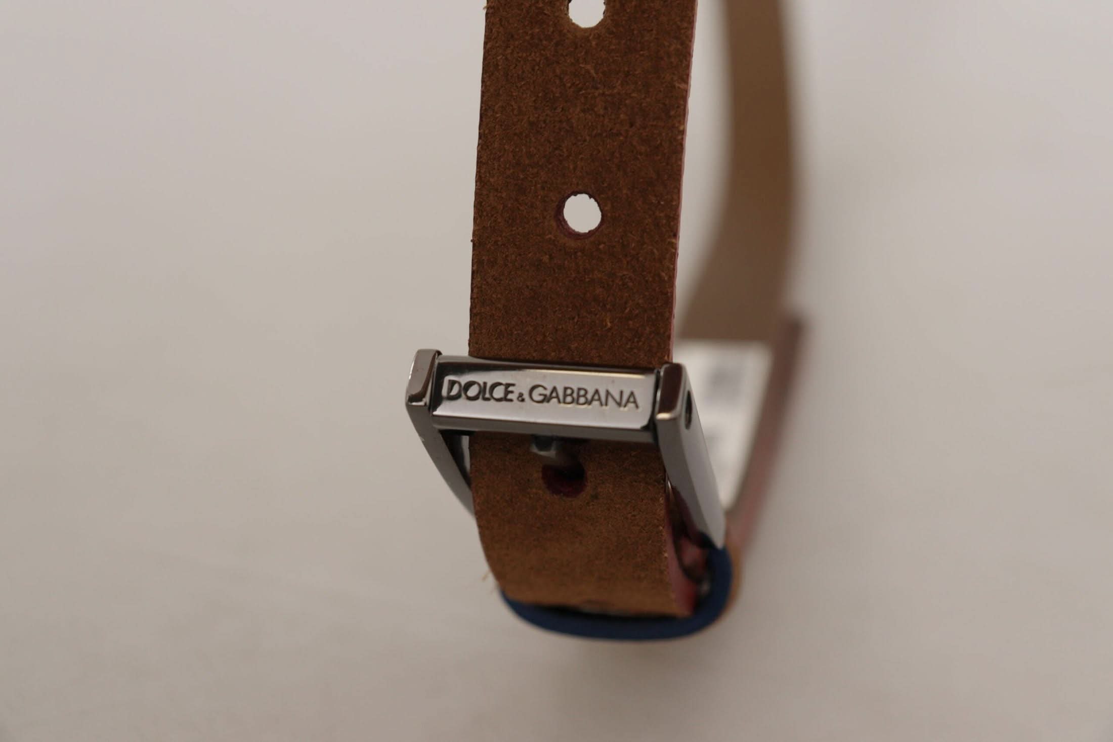 Dolce & Gabbana Brown Logo Engraved Metal Waist Buckle Belt Belts