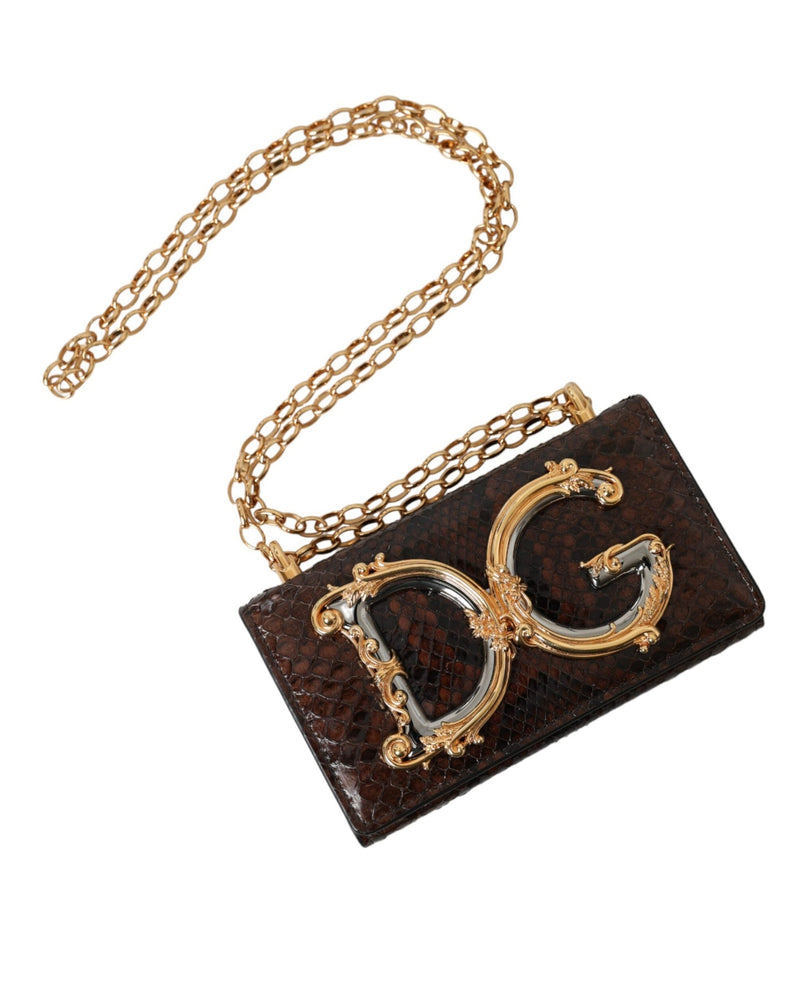 Dolce & Gabbana Brown Leather Python Crossbody Phone Bag Cross Body Bags