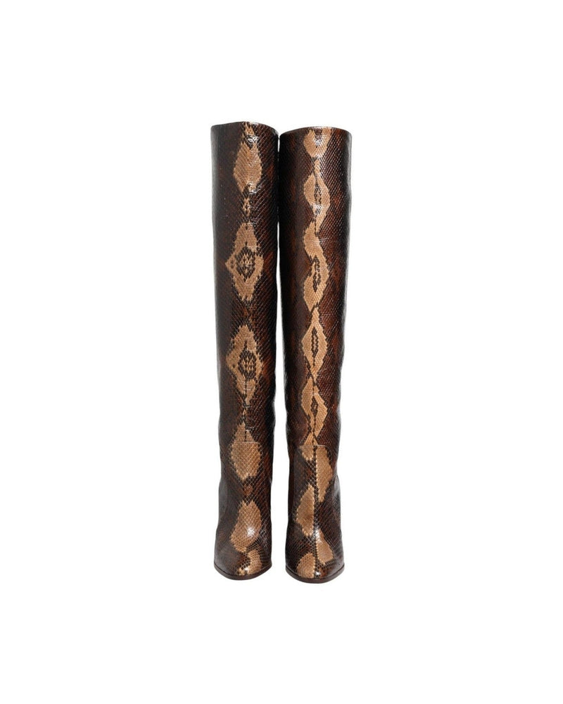 Dolce & Gabbana Brown Python Snakeskin Print Riding Boots Shoes Glam Steals