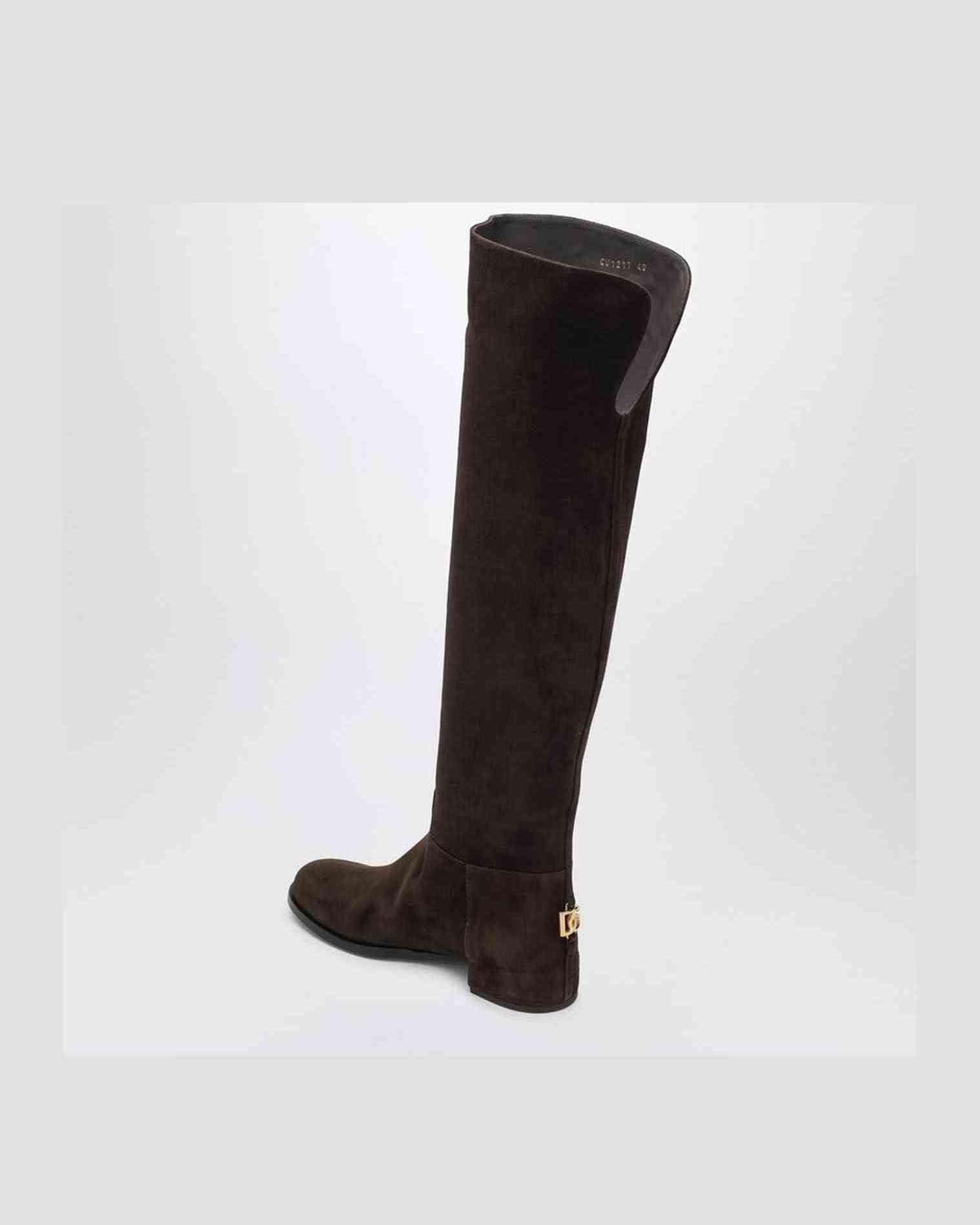 Dolce & Gabbana Brown Suede High Boot in Ebony Glam Steals