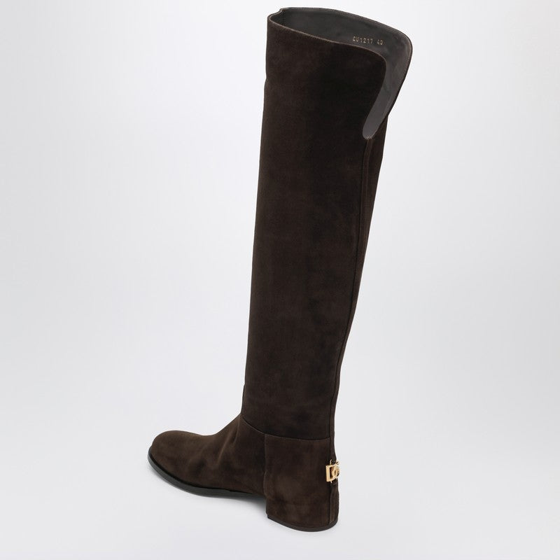 Dolce & Gabbana Brown Suede High Boot in Ebony Glam Steals