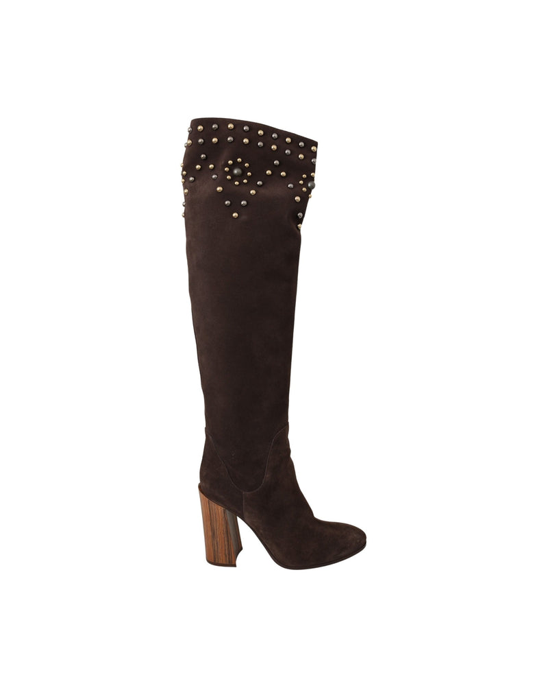 Dolce & Gabbana Brown Suede Studded Knee High Shoes Boots Glam Steals