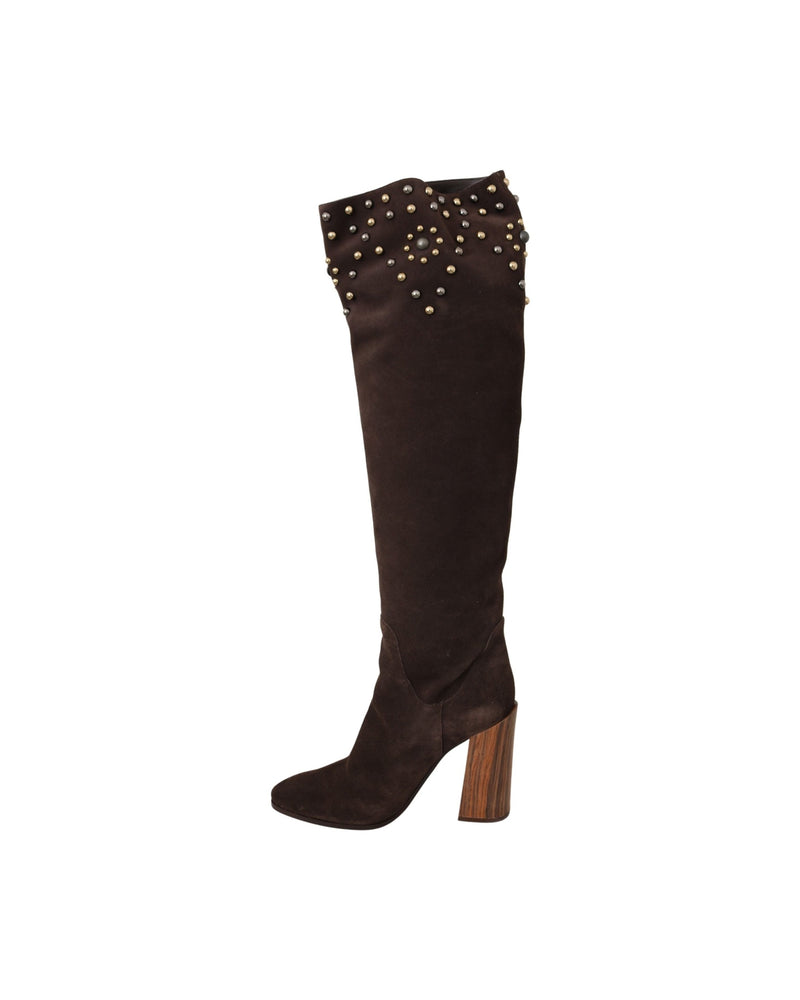 Dolce & Gabbana Brown Suede Studded Knee High Shoes Boots Glam Steals