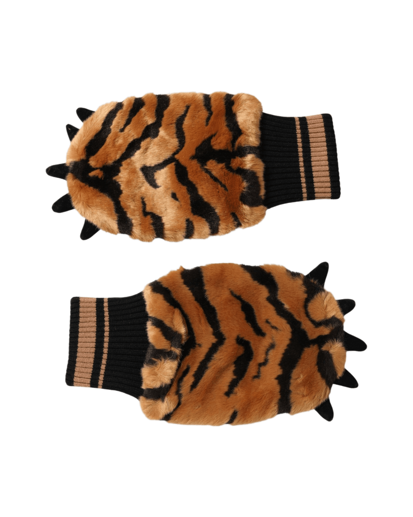 Dolce & Gabbana Brown Tiger Knitted Fur Wrist Mitten Gloves Glam Steals