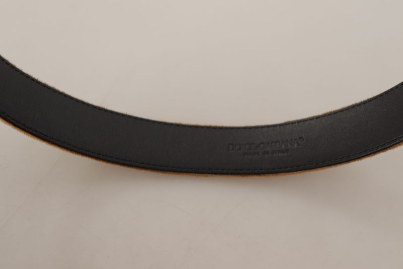 Dolce & Gabbana Brown Velvet Bronze Vintage Logo Metal Buckle Belt Glam Steals