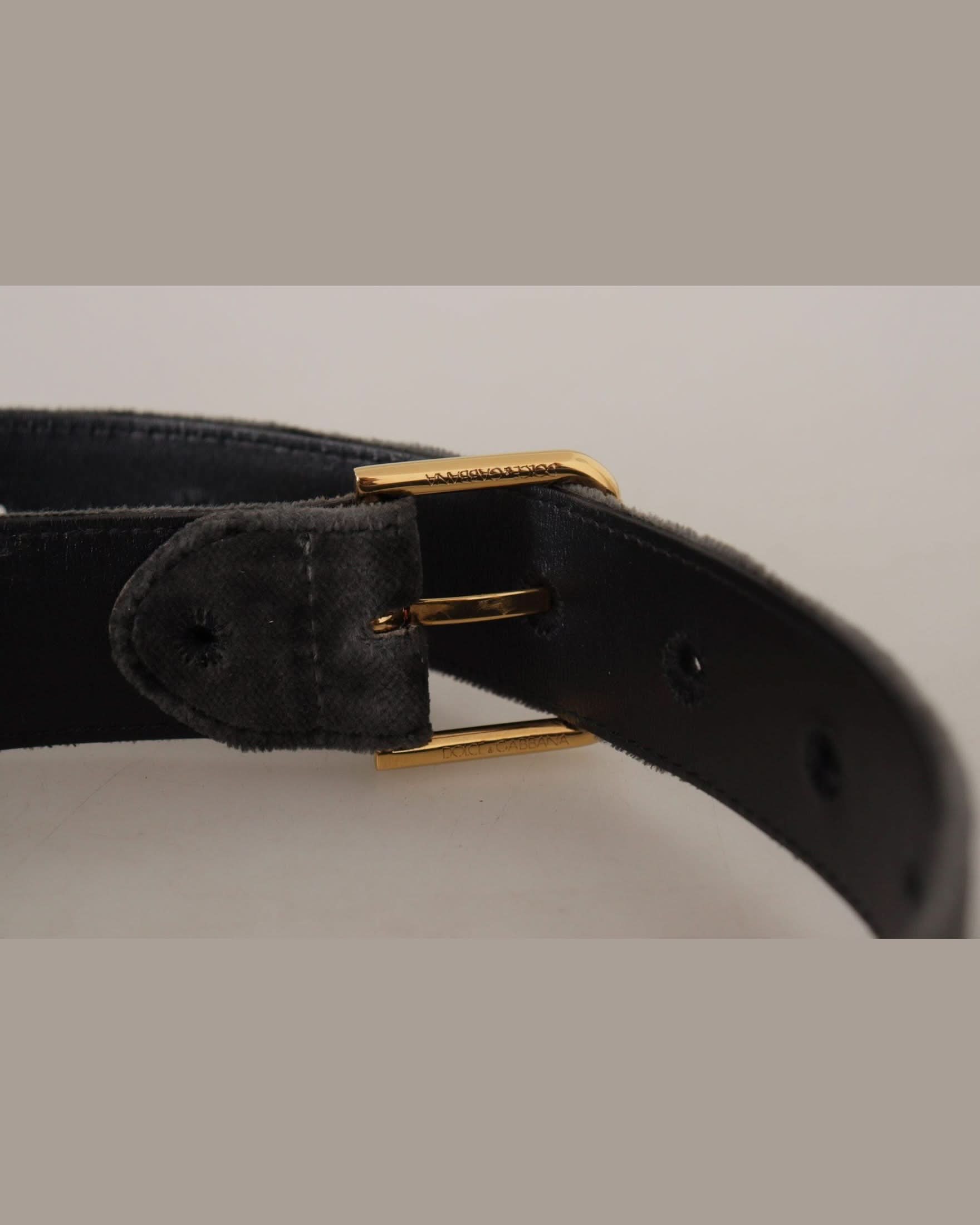 Dolce & Gabbana Brown Velvet Gold Tone Logo Metal Waist Buckle Belt Belts