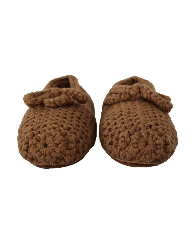 Dolce & Gabbana Brown Wool Elegant Knit Ballerina Flats Flats