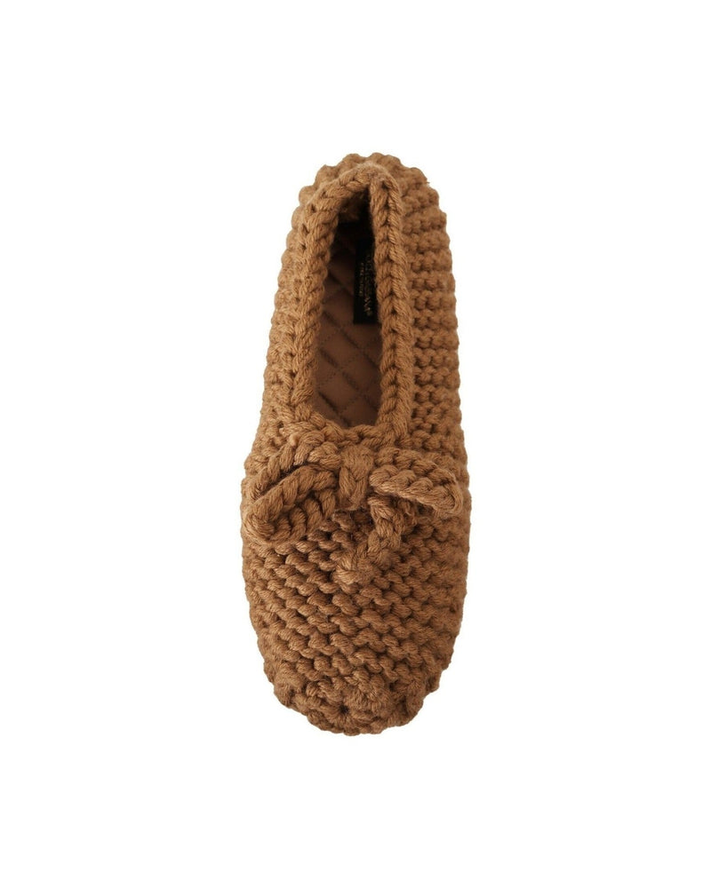 Dolce & Gabbana Brown Wool Elegant Knit Ballerina Flats Flats