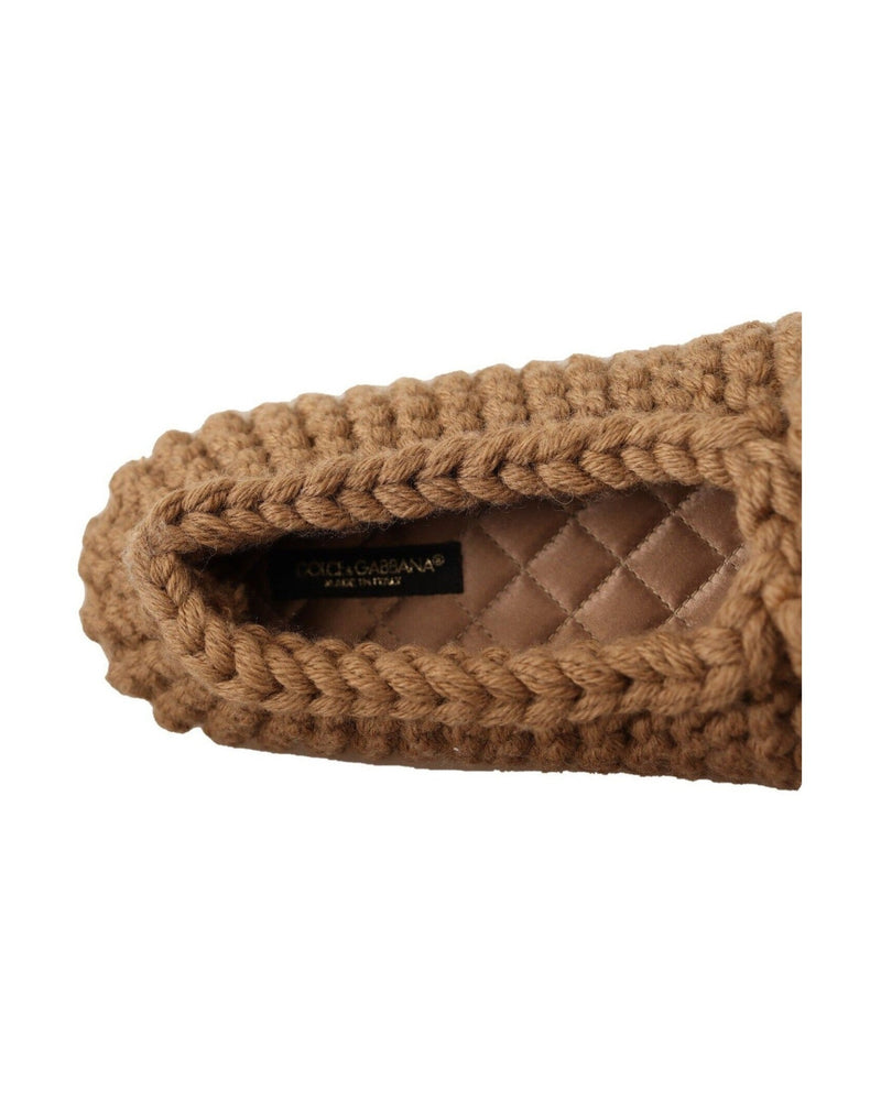 Dolce & Gabbana Brown Wool Elegant Knit Ballerina Flats Glam Steals