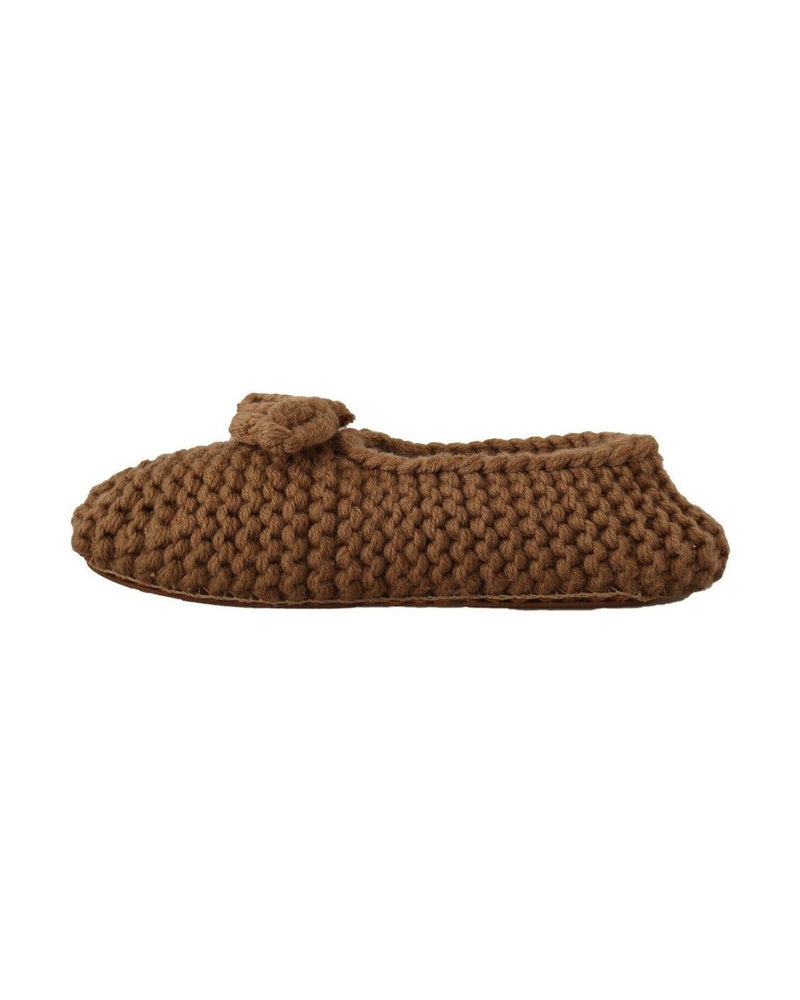 Dolce & Gabbana Brown Wool Elegant Knit Ballerina Flats Glam Steals